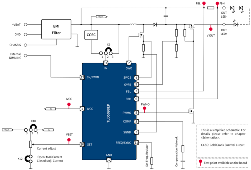 Schaltplan - Infineon Technologies TLD5098EP_B2B Evaluierungsboard